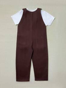Boys' Casual Cute Denim Bib Overalls Jumpsuit - Coffee Brown - View 2