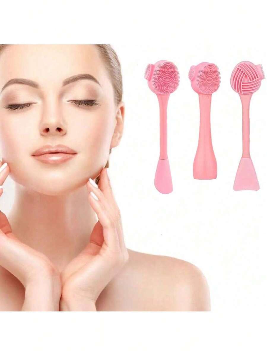 3 Pcs Silicone Facial Cleansing Brush ,4 In 1 Handheld Face Scrubber