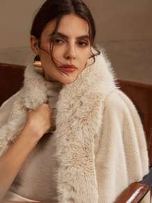 Anewsta Áo choàng lông dày và mịn, áo khoác lông mùa đông tuyệt đẹp cho nữ - Màu be - Xem 4