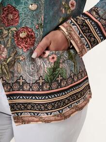 EMERY ROSE Plus Fall Clothes Floral Print Double Breasted Jacket - Multicolor - View 3