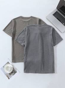 Men's Solid Color Round Neck Short Sleeve Pajama Top, Summer - Multicolor - View 2