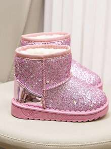 Girls' Thick Warm Snow Boots, Fashionable Sequin Short Boots, Children's Outdoor Snow Winter Boots