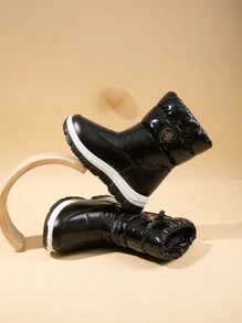 Botas de nieve de invierno para niños, impermeables y antideslizantes, de media caña - Negro - Ver 2