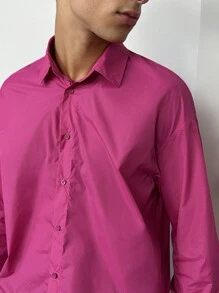 Manfinity VCAY 1 件男士 Y2K 服装趣味基本款休闲宽松时尚高街复古风格粉色复古衬衫返校秋季服装万圣节服装 - 玫紅色 - 查看 1