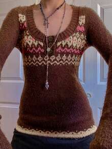 女式纽扣前提花针织毛衣 - 彩色 - 查看 3