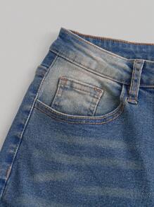 SHEIN MOD 女士复古破洞弹力紧身喇叭牛仔裤和网眼覆盖迷你裙 - 彩色 - 查看 5