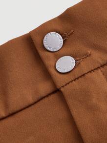 SHEIN MOD Women's Solid Color Buttoned High-Low Casual Brown Skirt With Ruffle Hem - Camel - View 3