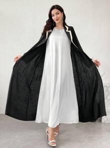 Al Najma 长袖色块优雅长袍 - 黑色 - 查看 5