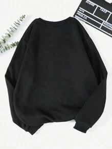 SHEIN Face Printed Crew Neck Casual Sweatshirt,Long Sleeve Tops Graduation,Back To School Outfits,Graduation,Teacher Outfits For Women,Back To School