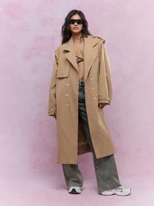 MISSGUIDED 翻领长袖宽松前扣风衣冬季服装