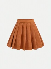 SHEIN Girlism Conjunto de dos piezas retro para adolescentes con chaleco y falda plisada en color marrón