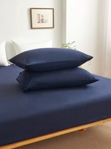 Bộ ga trải giường 3 món màu xanh hải quân trơn, làm từ vải microfiber, bao gồm 1 ga trải giường và 2 vỏ gối (không bao gồm ruột gối), bộ chăn ga gối mềm mại hiện đại, phù hợp cho gia đình, ký túc xá, trường học, thiết kế túi sâu phù hợp với nệm dày đến 16 inch. - Màu xanh hải quân - Xem 7