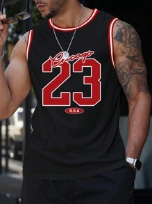 Manfinity Homme 男士彩色块 23 字母印花拼布背心、篮球服