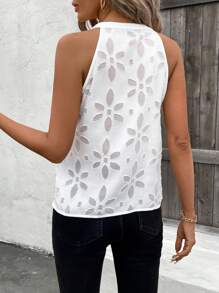 SHEIN Clasi Women's Sleeveless Shirt With Cutout Collar And Floral Design