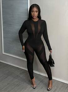 Slaydiva 女士黑色透明紧身连衣裤 - 黑色 - 查看 4