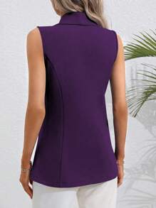 EMERY ROSE Women's Solid Color Simple Sleeveless Blazer For Daily Wear - Violet Purple - View 2