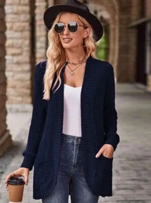 EMERY ROSE Women's Casual Ribbed Fleece Hooded Jacket With Side Pockets Fall Winter Cloth For Women - Royal Blue - View 4
