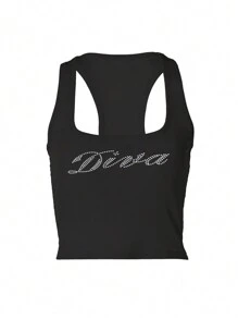 INAWLY Women's Letter Printed Crop Top For Summer Graphic Tees Women Tops - Black - View 5