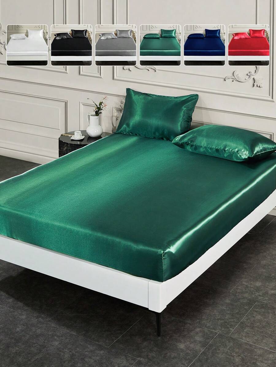 1 Stück Satin Spannbettlaken, seidig weiche Matratzenauflage, ohne Füllung, Spannbettlaken mit tiefer Tasche, kühlend und atmungsaktiv, passend für King, Twin, Full, Queen Größe Bett, Herbstdekoration, Raumdekoration - Grün - Übersicht 1