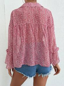 EURMUSE 有领全印花弧形下摆长袖衬衫 - 彩色 - 查看 2