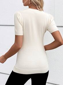 SHEIN Maternity Round Neck Short Sleeve Fitted Sweater For Pregnant Women, Autumn/Winter - Yellow - View 2