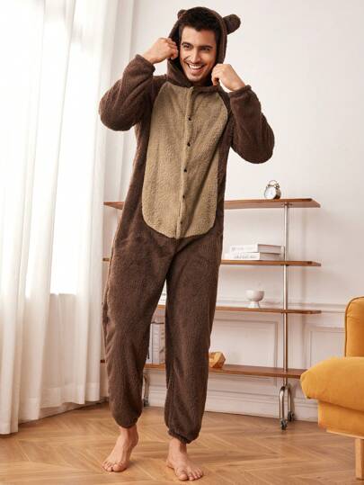 Manfinity Underwear&Sleepwear Basics Vêtement d'intérieur une pièce simple et chaud avec capuche pour homme, pour un port quotidien et à la maison