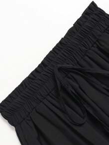 Women Elastic Waist Ruffle Edge Double Pocket A-Line Skirt - Black - View 6