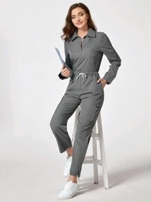 TaskEZ Pantaloni casual con vita in cordoncino e tasche, pantaloni a vita bassa/uniforme infermiera, pantaloni da infermiere - Grigio - Visualizzare 4