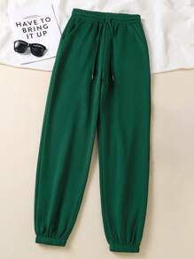 INAWLY Pantalones deportivos unicolor de cintura con cordón con forro térmico