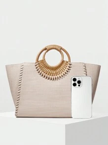 MOTF PREMIUM WOMEN WOVEN STRAW HANDBAG - Khaki - View 3