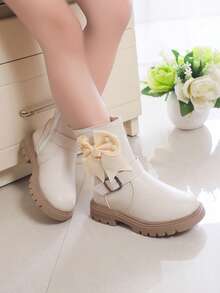Botas por la pantorrilla con adornos de mariposa y perla para niños, estilo princesa, otoño - Beis - Ver 7