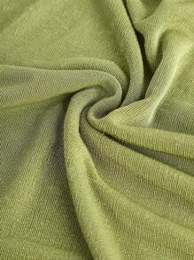 SHEIN Vestido casual verde olivo para adolescente con cuello cuadrado de punto de unicolor y manga con volantes - Verde - Ver 3