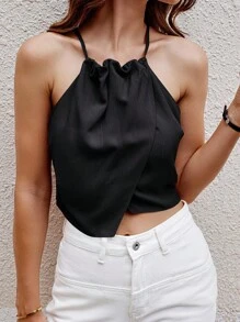 SHEIN Clasi Dây buộc lưng không tay màu trơn dành cho nữ Áo yếm đơn giản, trang phục thường ngày hàng ngày - màu đen - Xem 5