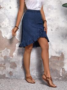 EMERY ROSE Damen einfarbiger lässiger Denim Minirock - Dunkle Waschung - Übersicht 4