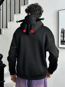 Manfinity VCAY 男士针织宽松连帽衫，带有时尚小丑印花，适合日常休闲穿着，长袖，适合秋冬 - 黑色 - 查看 2