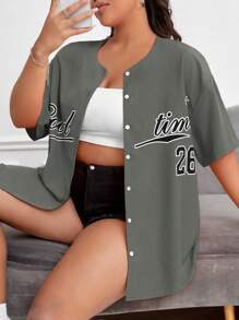 Flirla 大尺寸女性簡約印花扣短袖襯衫