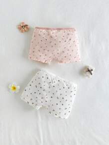 Cozy Pixies 年輕女孩裝飾性蝴蝶結和花紋針織柔軟內衣套裝，2件裝