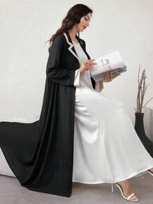 Al Najma 长袖色块优雅长袍 - 黑色 - 查看 8