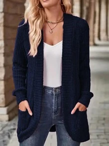 EMERY ROSE Women's Casual Ribbed Fleece Hooded Jacket With Side Pockets Fall Winter Cloth For Women - Royal Blue - View 3