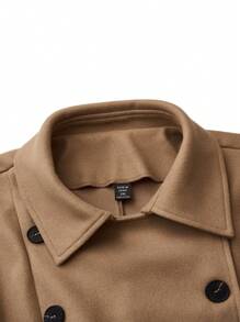 SHEIN Clasi Plus Size Women's Solid Color Bubble Long Sleeve Commuter Woolen Coat With Double-Breasted - Khaki - View 4