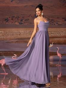 AOSHABABI Tops Purple Solid Color Draped Chiffon Elegant Women Evening Gown Fall - Purple - View 9