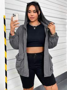 Flirla Plus Size Outdoor Functional Jacket, Suitable For Hiking, River Trekking, Outdoor Sports, Utility Jacket - Grey - View 5