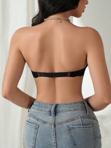 Simple & Sexy Lace Spliced Front Closure Strapless Bra Lingerie - Black - View 2