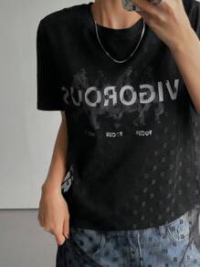 DAZY Đầm lưới thường ngày mùa hè dành cho nữ có họa tiết chắp vá - màu đen - Xem 3