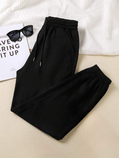 INAWLY Solid Drawstring Waist Thermal Sweatpants Graduation,Back To School Outfits,Graduation,Teacher Outfits For Women,Back To School Fall Cloth For Women