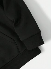 ROMWE MEN Street Life Men's Hooded Sweatshirt, Fashionable Streetwear With Letter And Character Prints, Hip-Hop Style, Versatile With Drawstring Design, For Fall Winter, Long Sleeve Top - Black - View 3