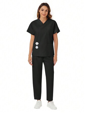 2st/set Tappad axel Enfärgad enkel kortärmad topp & byxor Scrub Uniform Set