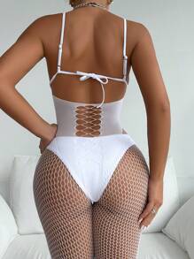 1 pieza Mono brillante sexy con abertura hueca con cuello halter para mujeres