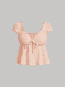 SHEIN MOD Summer Casual Solid Color Textured Knit Dolman T-Shirt , Babydoll Top - Dusty Pink - View 1