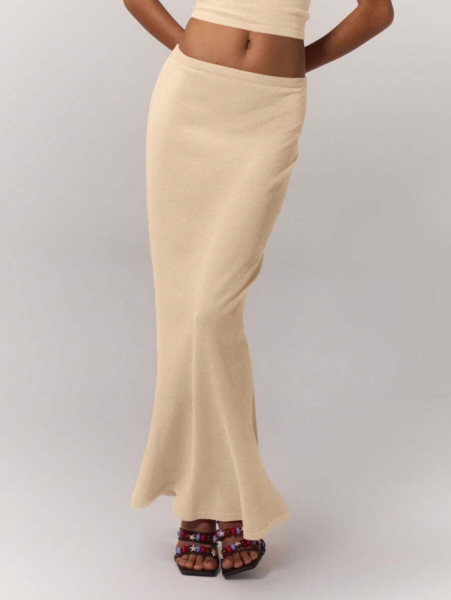 MUSERA Chân váy maxi dài màu trơn, kiểu dáng thanh lịch, dáng suông, thích hợp cho mùa xuân, kỳ nghỉ, lễ hội, thường ngày, mùa hè. - Màu be - Xem 1